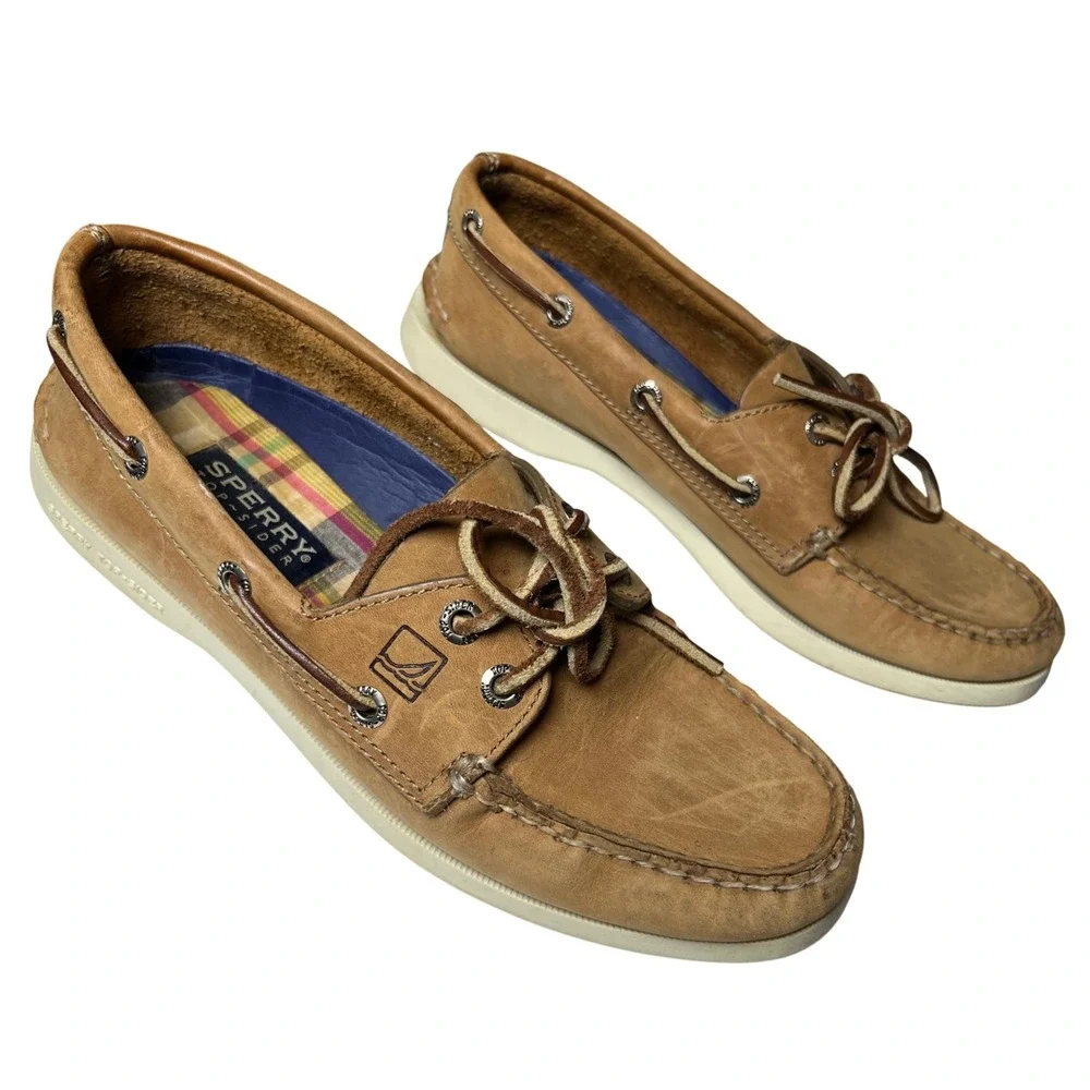 Sperry Top-Sider Authentic Original 2-Eye Boat‎ Shoes Tan Leather 7.5M Preppy